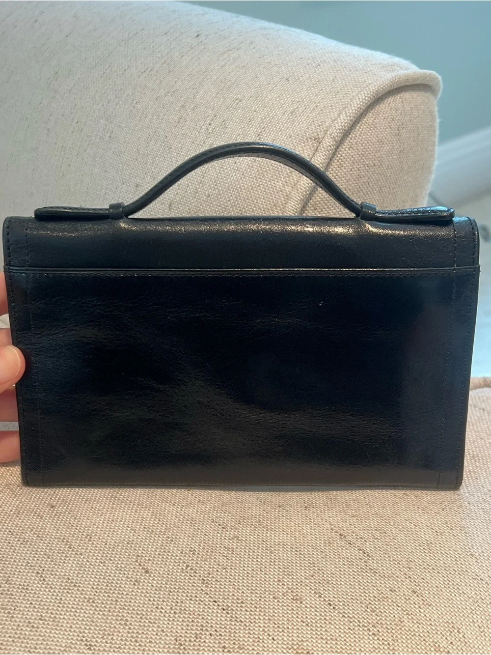 NWT Vintage MONSAC Original Black Leather East West Evening Clutch Bag Handle